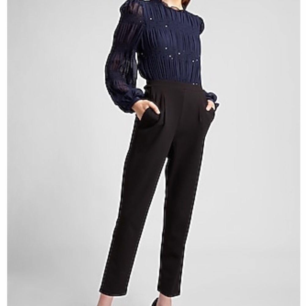 Express - Pleated Chiffon Sequin Jumpsuit Dark Blue